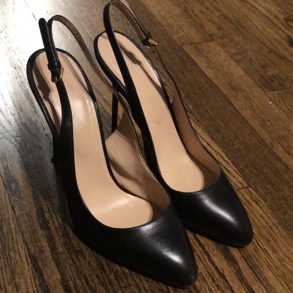 Designer- Sergio Rossi Black SlingBack Heels-36.5